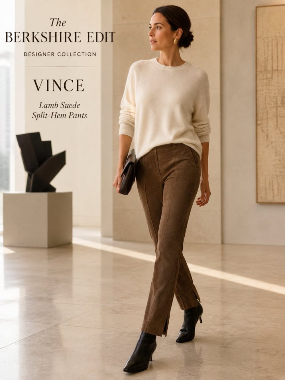 Vince Dark Wheat Suede Split Hem Crop Pants Lamb Leather S $1250